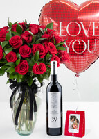 Imagen preview para Kit 12 Rosas Rojas, Vino,Globo y Polaroid - 1