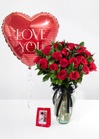 Imagen preview para Kit 24 Rosas Rojas con Globo y Polaroid - 1