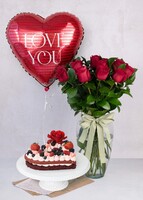 Imagen preview para 12 Rosas Rojas con Pastel y Globo - 1
