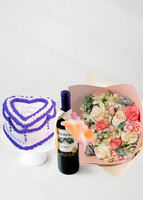 Imagen preview para Pastel Florence con Flores y Vino Merlot con Distintivo Sagitario - 1