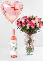 Imagen preview para Personaliza Vino Beringer "Nada mejor que tu"con 24 rosas rosas y globo  - 1